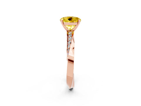 Rose gold Round Cut Yellow Sapphire Engagement Ring with Side Stone Accents and Four-Prong Setting_53
