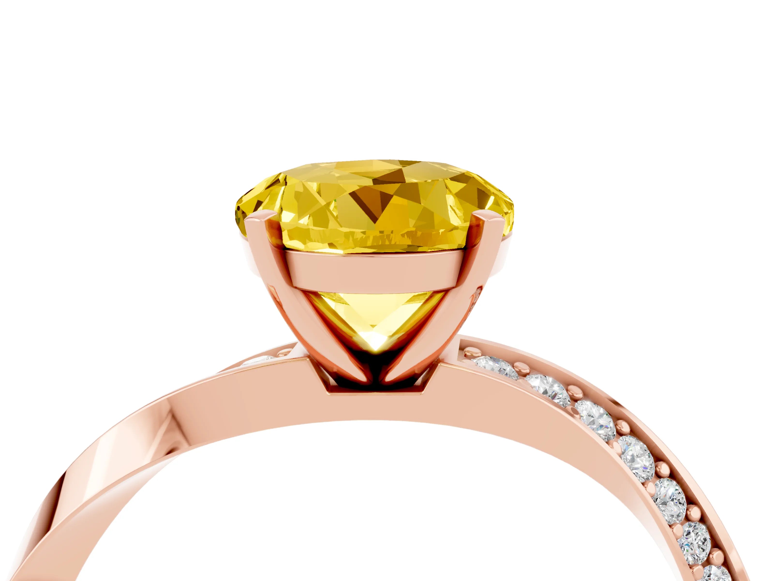 Rose gold Round Cut Yellow Sapphire Engagement Ring with Side Stone Accents and Four-Prong Setting_55