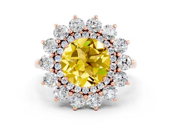 Rose gold Round Cut Yellow Sapphire Floral Double Halo Engagement Ring with Prong Setting