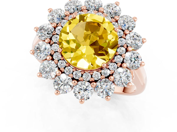 Rose gold Round Cut Yellow Sapphire Floral Double Halo Engagement Ring with Prong Setting