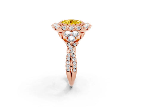 Rose gold Round Cut Yellow Sapphire Halo Ring with Pavé Band and Four-Prong Setting_14