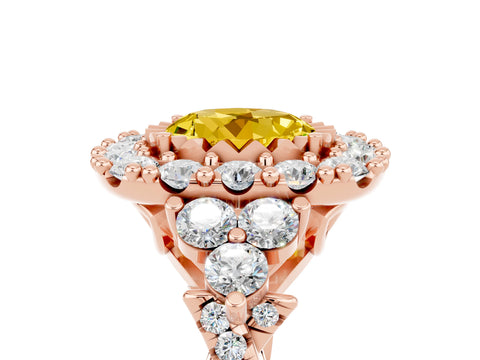 Rose gold Round Cut Yellow Sapphire Halo Ring with Pavé Band and Four-Prong Setting_17