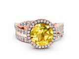 Rose gold Round Cut Yellow Sapphire Halo Ring with Round Split Shank and Prong Setting_48