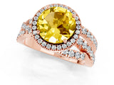 Rose gold Round Cut Yellow Sapphire Halo Ring with Round Split Shank and Prong Setting_49
