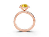 Rose gold Round Cut Yellow Sapphire Halo Ring with Round Split Shank and Prong Setting_51