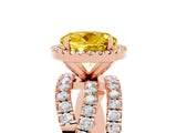 Rose gold Round Cut Yellow Sapphire Halo Ring with Round Split Shank and Prong Setting_53