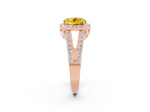 Rose gold Round Cut Yellow Sapphire Halo Ring with Split Shank U-Prong Band and Four-Prong Setting_2
