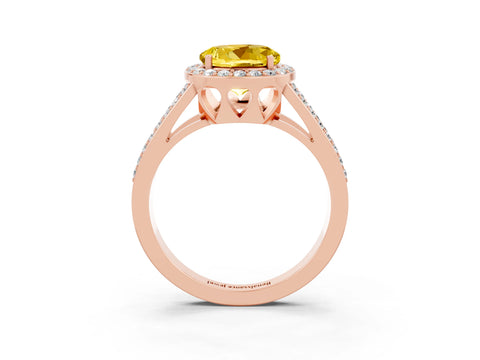 Rose gold Round Cut Yellow Sapphire Halo Ring with Split Shank U-Prong Band and Four-Prong Setting_3