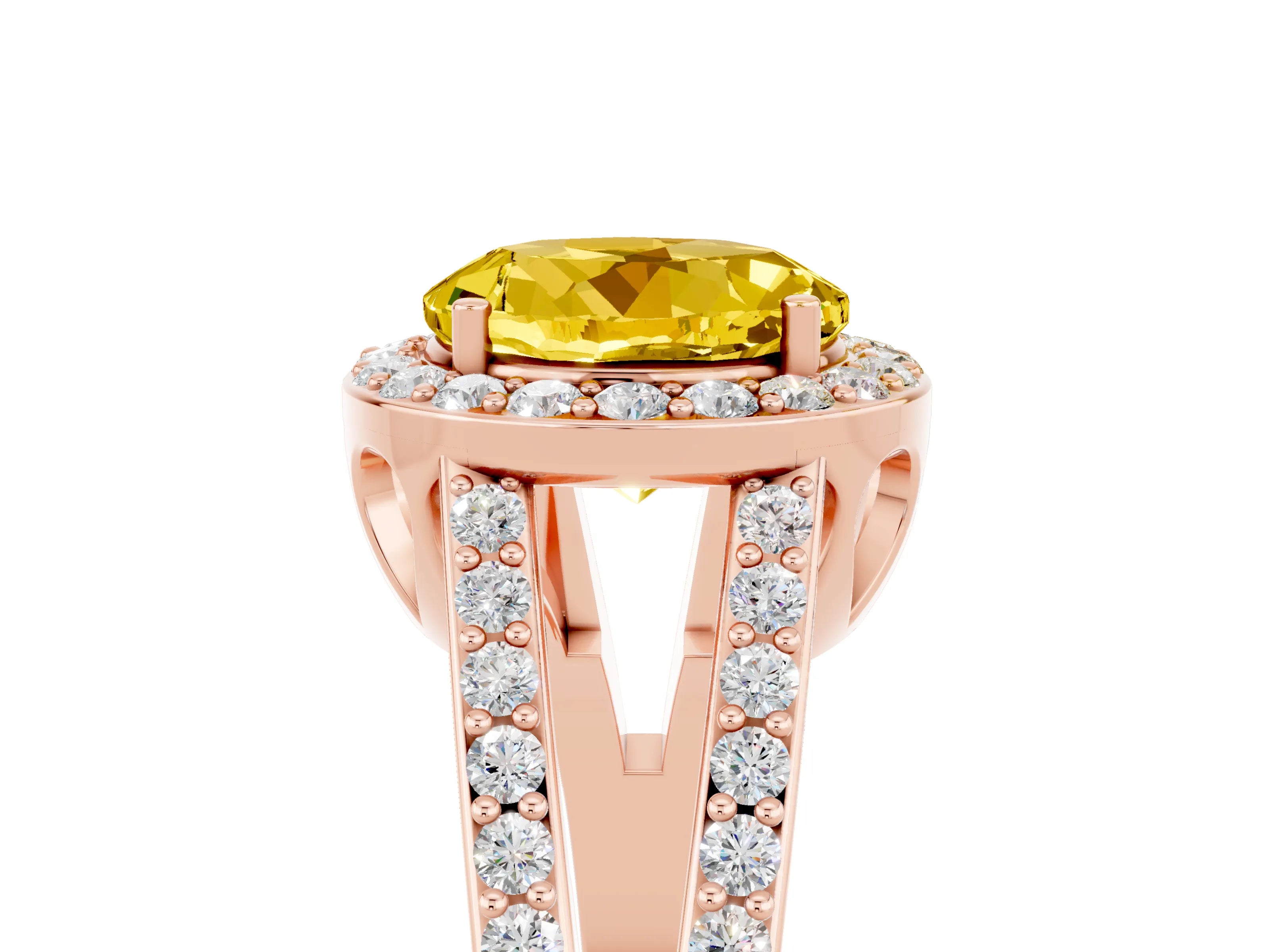 Rose gold Round Cut Yellow Sapphire Halo Ring with Split Shank U-Prong Band and Four-Prong Setting_5