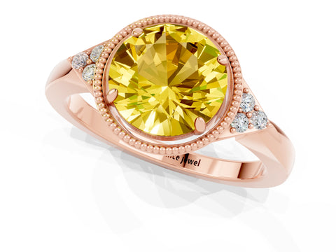 Rose gold Round Cut Yellow Sapphire Halo Ring with Tapered Band and Four-Prong Setting_1
