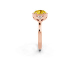 Rose gold Round Cut Yellow Sapphire Halo Ring with Tapered Band and Four-Prong Setting_2