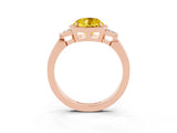 Rose gold Round Cut Yellow Sapphire Halo Ring with Tapered Band and Four-Prong Setting_3