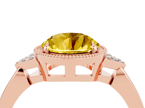 Rose gold Round Cut Yellow Sapphire Halo Ring with Tapered Band and Four-Prong Setting_4