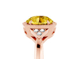 Rose gold Round Cut Yellow Sapphire Halo Ring with Tapered Band and Four-Prong Setting_5
