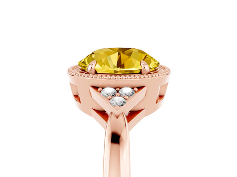 Rose gold Round Cut Yellow Sapphire Halo Ring with Tapered Band and Four-Prong Setting_5