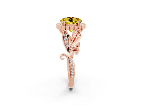 Rose gold Round Cut Yellow Sapphire Halo Ring with Vintage Split Shank and Four-Prong Setting_25