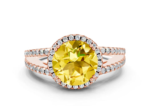 Rose gold Round Cut Yellow Sapphire Halo Split Shank Engagement Ring_12