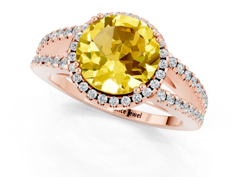 Rose gold Round Cut Yellow Sapphire Halo Split Shank Engagement Ring_13