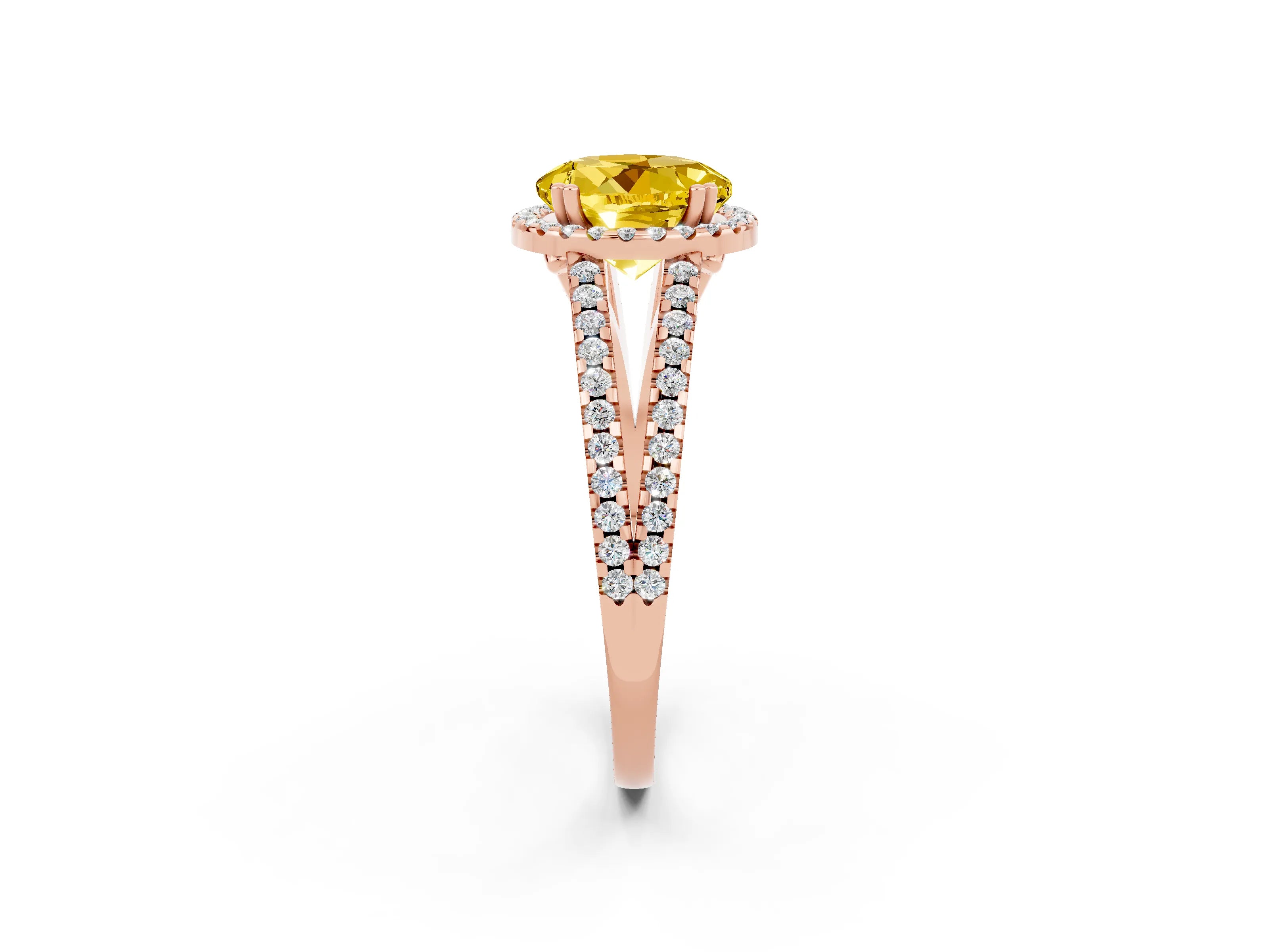 Rose gold Round Cut Yellow Sapphire Halo Split Shank Engagement Ring_14