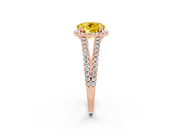 Rose gold Round Cut Yellow Sapphire Halo Split Shank Engagement Ring