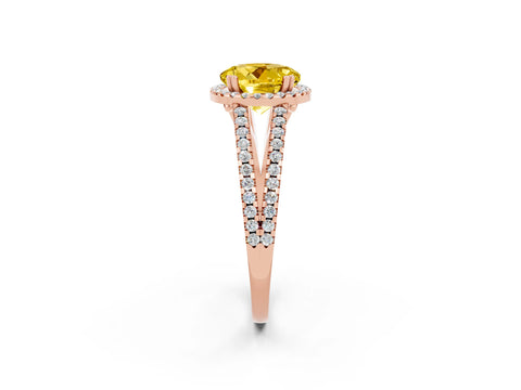 Rose gold Round Cut Yellow Sapphire Halo Split Shank Engagement Ring_14
