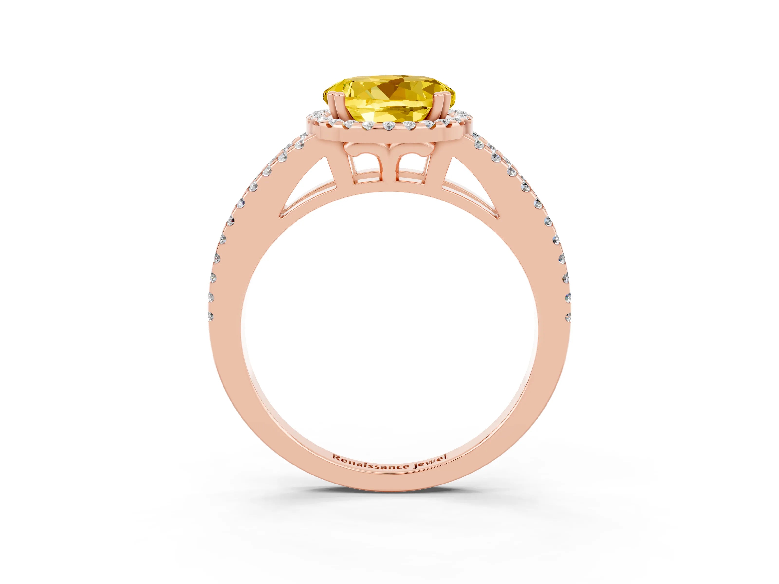 Rose gold Round Cut Yellow Sapphire Halo Split Shank Engagement Ring_15
