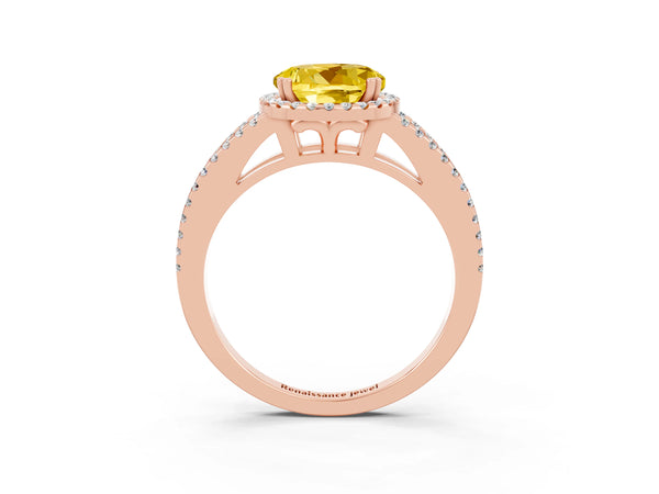 Rose gold Round Cut Yellow Sapphire Halo Split Shank Engagement Ring