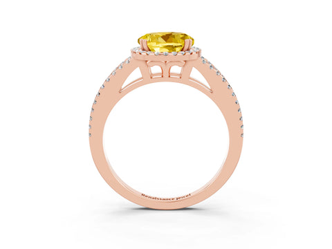Rose gold Round Cut Yellow Sapphire Halo Split Shank Engagement Ring_15
