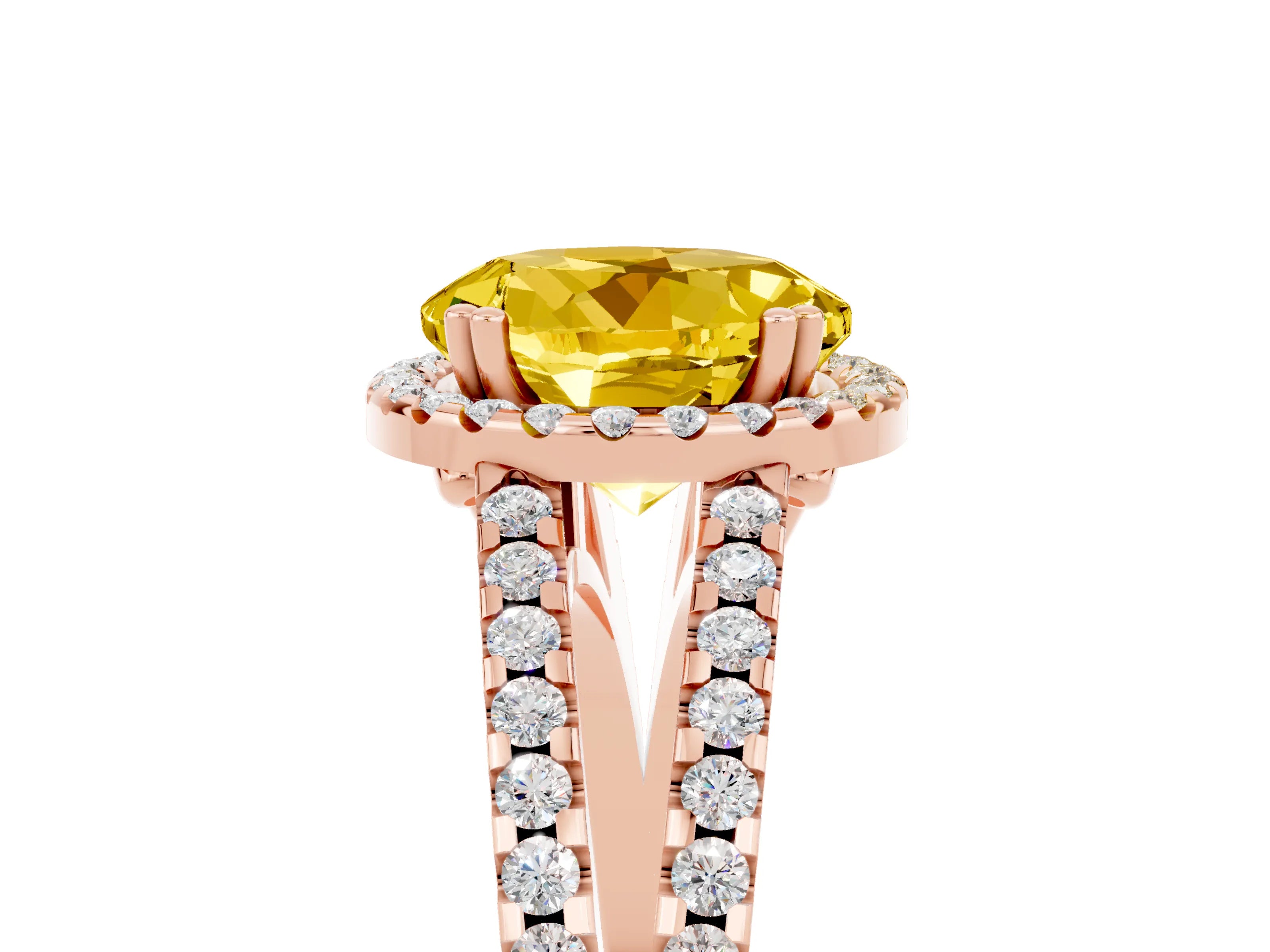 Rose gold Round Cut Yellow Sapphire Halo Split Shank Engagement Ring_17