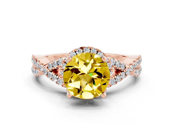 Rose gold Round Cut Yellow Sapphire  Halo Twist Band Solitaire Prong Setting Ring