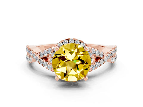 Rose gold Round Cut Yellow Sapphire Halo Twist Band Solitaire Prong Setting Ring_24
