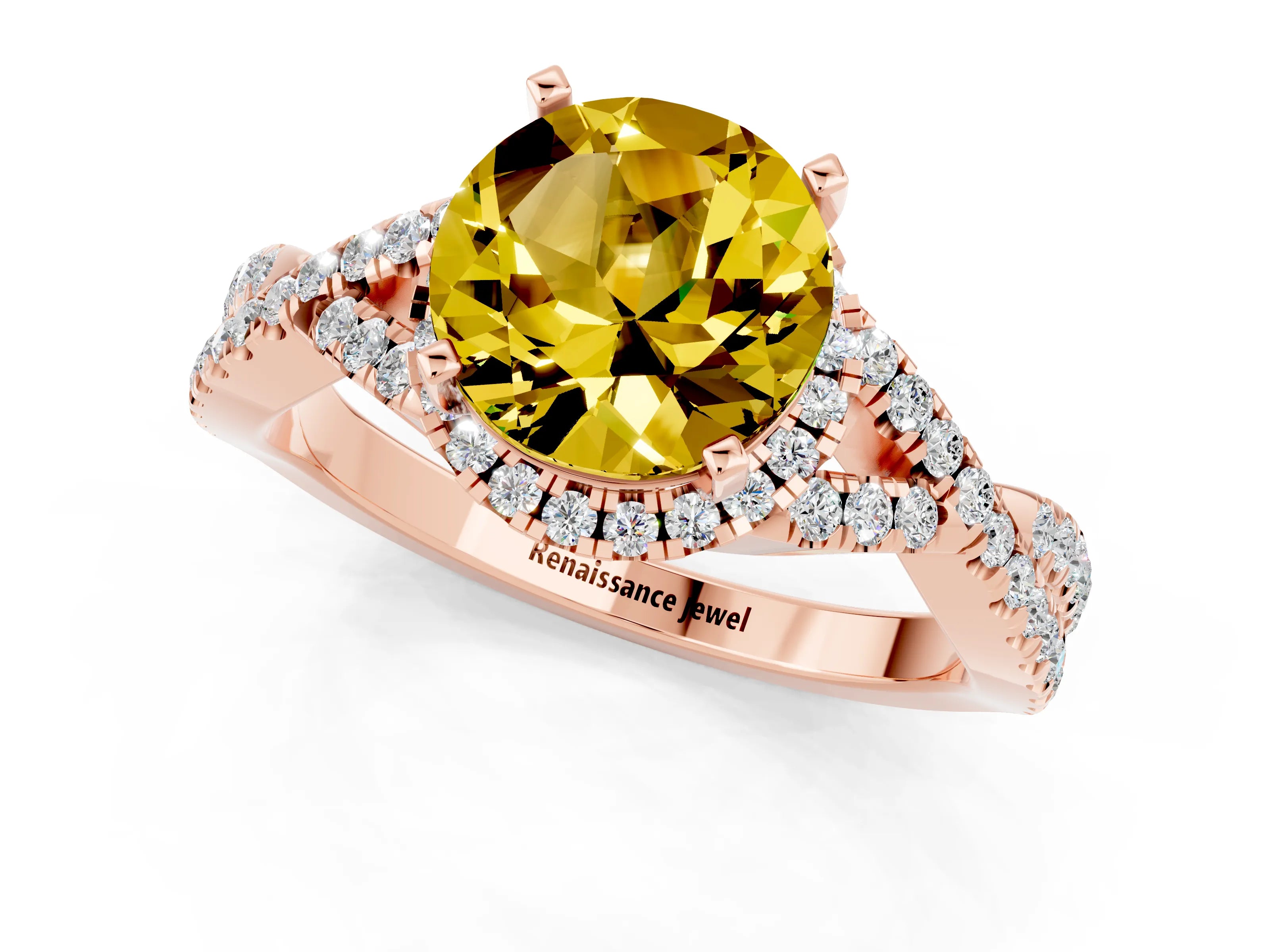 Rose gold Round Cut Yellow Sapphire Halo Twist Band Solitaire Prong Setting Ring_25