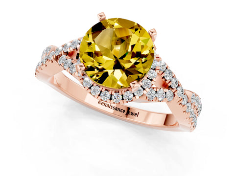 Rose gold Round Cut Yellow Sapphire Halo Twist Band Solitaire Prong Setting Ring_25