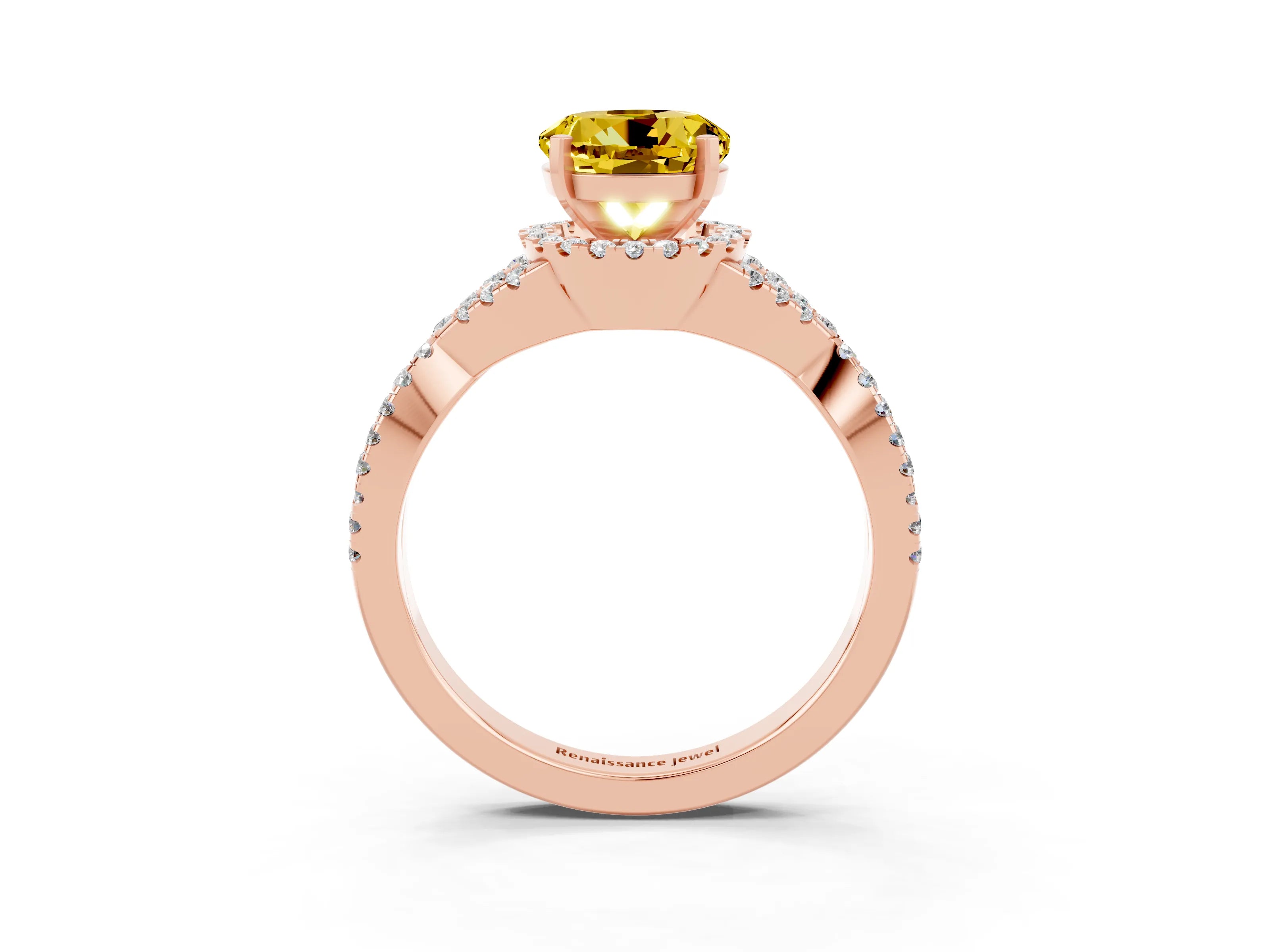 Rose gold Round Cut Yellow Sapphire Halo Twist Band Solitaire Prong Setting Ring_27