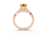 Rose gold Round Cut Yellow Sapphire Halo Twist Band Solitaire Prong Setting Ring_27
