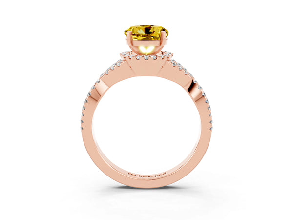 Rose gold Round Cut Yellow Sapphire  Halo Twist Band Solitaire Prong Setting Ring