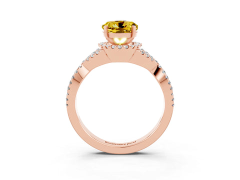 Rose gold Round Cut Yellow Sapphire Halo Twist Band Solitaire Prong Setting Ring_27