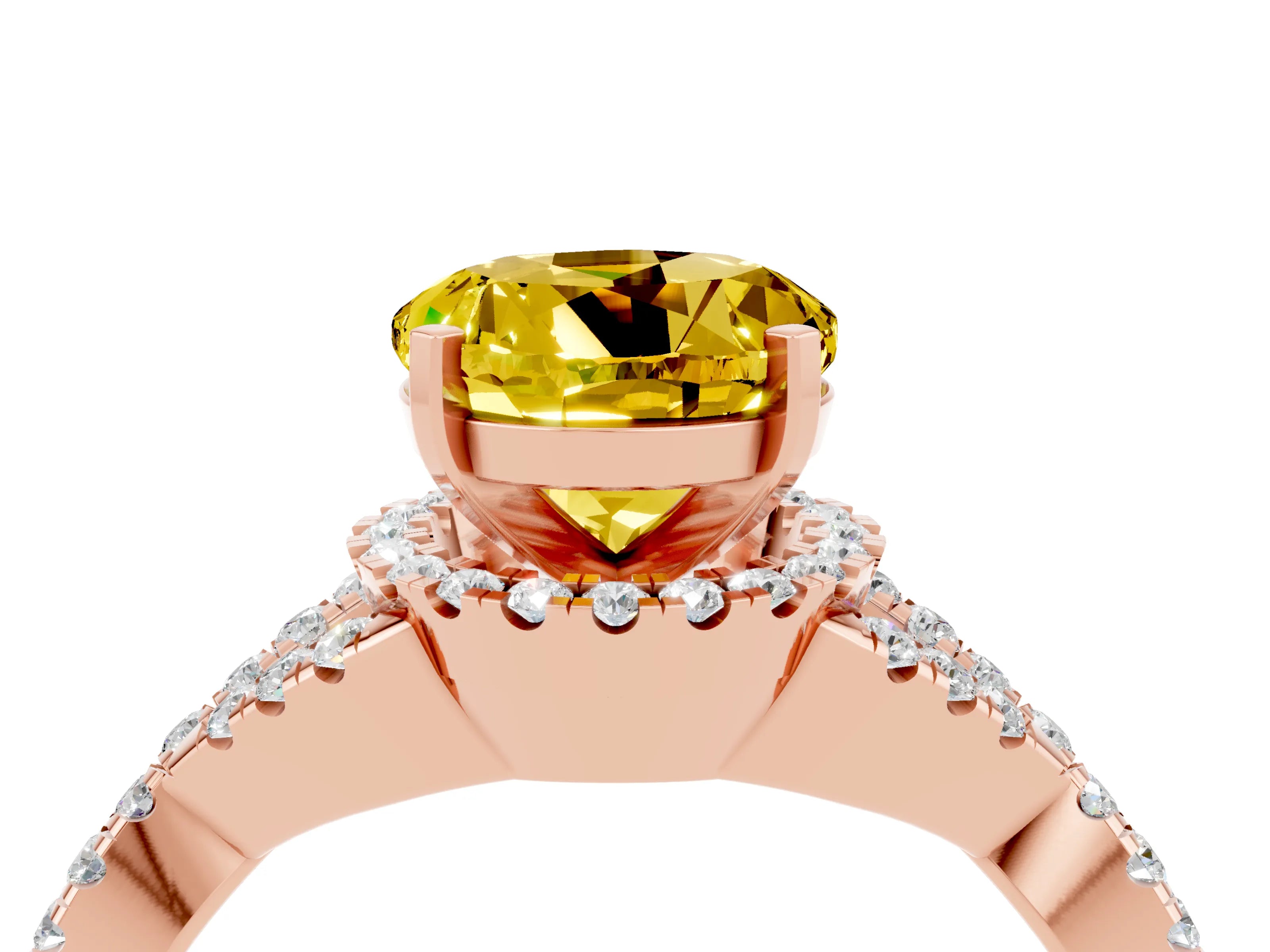 Rose gold Round Cut Yellow Sapphire Halo Twist Band Solitaire Prong Setting Ring_28