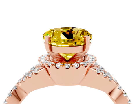 Rose gold Round Cut Yellow Sapphire Halo Twist Band Solitaire Prong Setting Ring_28