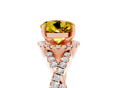 Rose gold Round Cut Yellow Sapphire Halo Twist Band Solitaire Prong Setting Ring_29