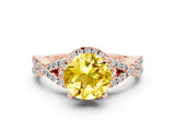 Rose gold Round Cut Yellow Sapphire  Halo Twist Band Solitaire Prong Setting Ring_36