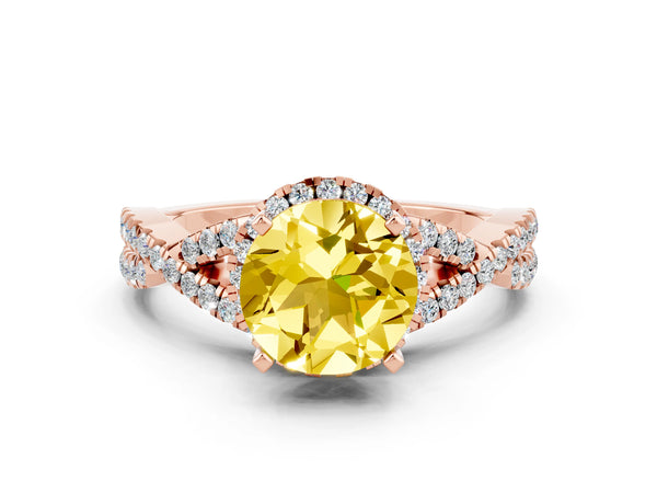Rose gold Round Cut Yellow Sapphire  Halo Twist Band Solitaire Prong Setting Ring