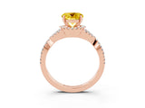 Rose gold Round Cut Yellow Sapphire  Halo Twist Band Solitaire Prong Setting Ring_39