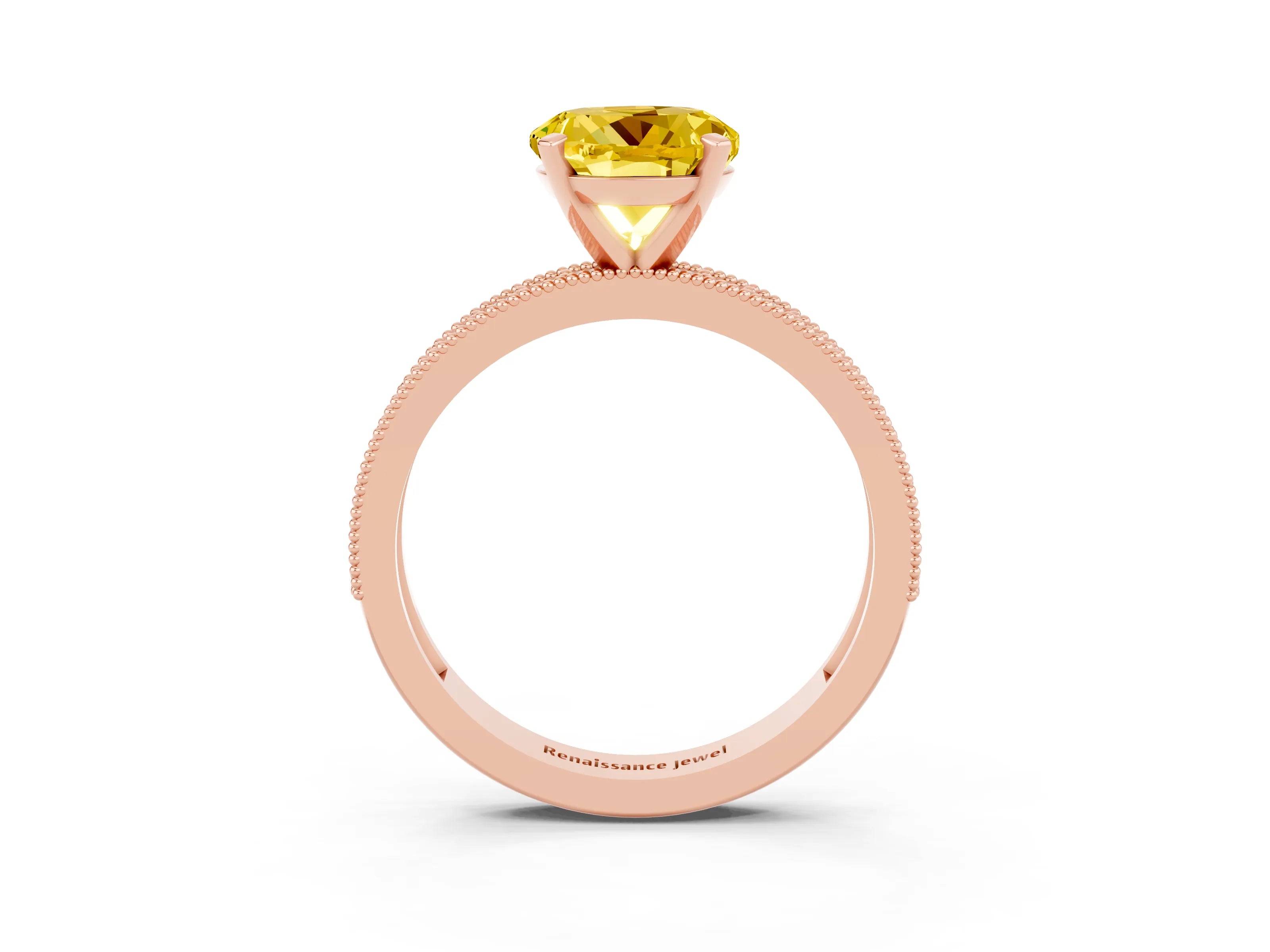 Rose gold Round Cut Yellow Sapphire Milgrain Pavé Engagement Ring with Four-Prong Setting_27