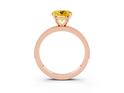 Rose gold Round Cut Yellow Sapphire Milgrain Pavé Engagement Ring with Four-Prong Setting_27