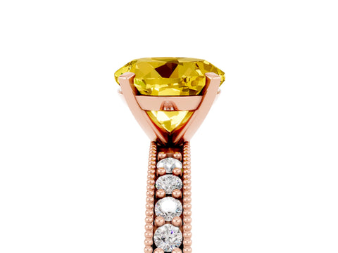 Rose gold Round Cut Yellow Sapphire Milgrain Pavé Engagement Ring with Four-Prong Setting_29