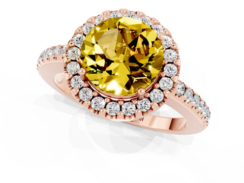 Rose gold Round Cut Yellow Sapphire Pavé Halo Ring with Four-Prong Setting_13