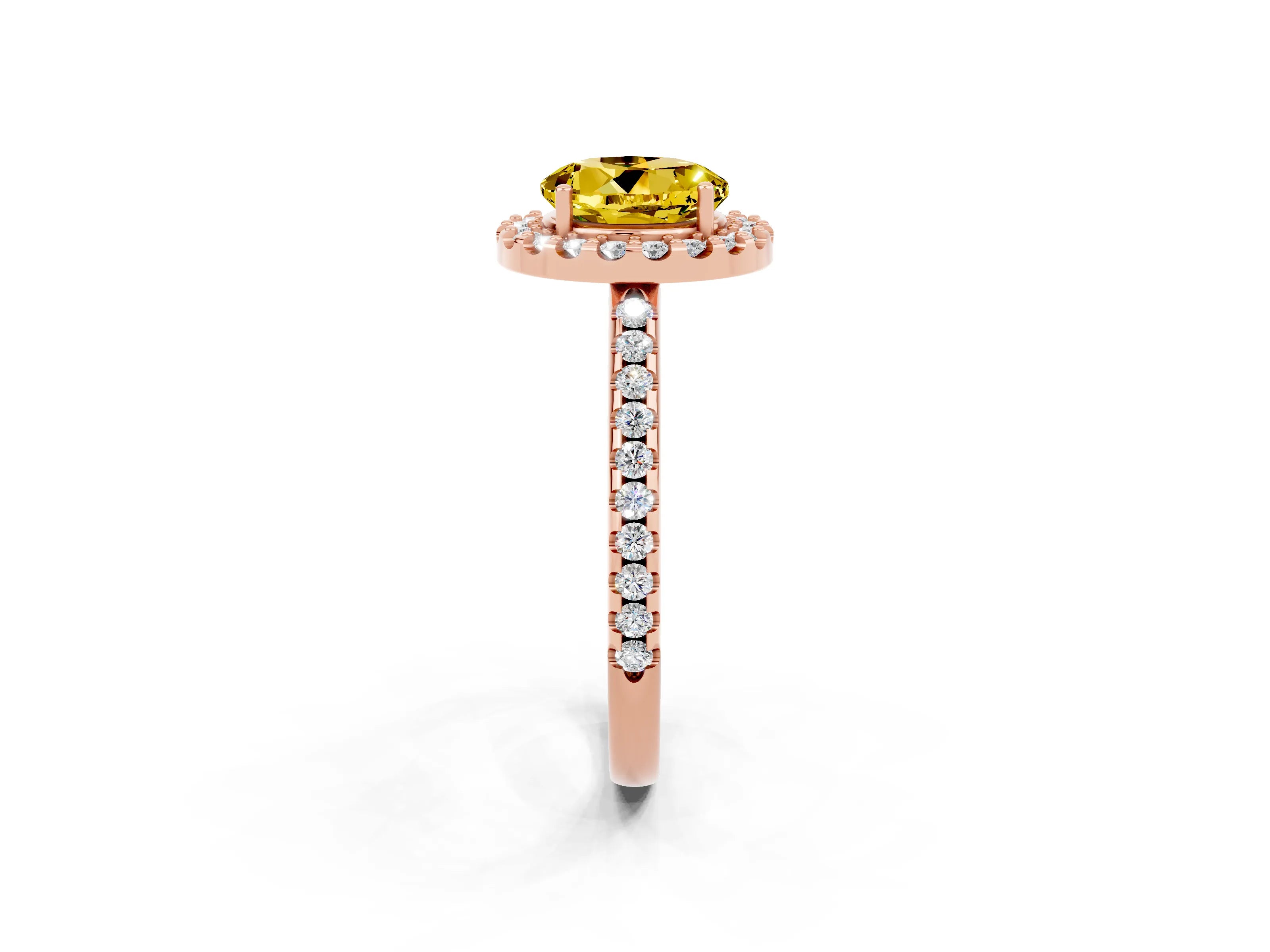 Rose gold Round Cut Yellow Sapphire Pavé Halo Ring with Four-Prong Setting_14
