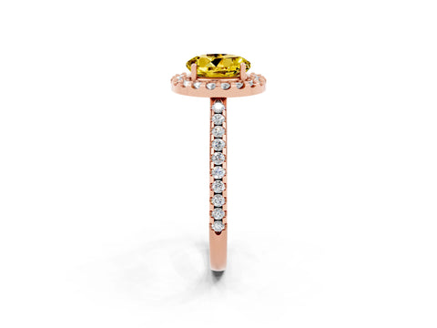 Rose gold Round Cut Yellow Sapphire Pavé Halo Ring with Four-Prong Setting_14