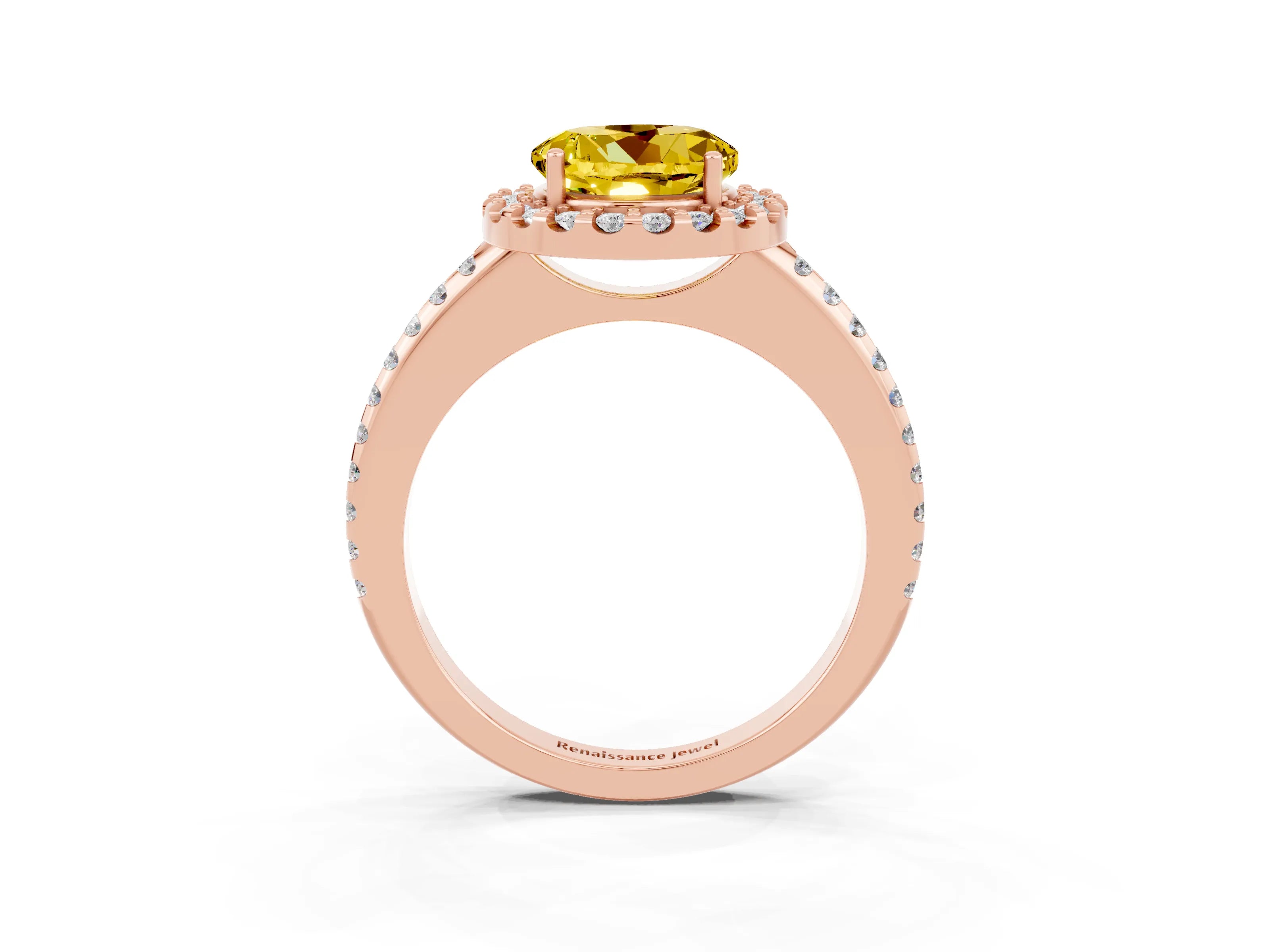 Rose gold Round Cut Yellow Sapphire Pavé Halo Ring with Four-Prong Setting_15